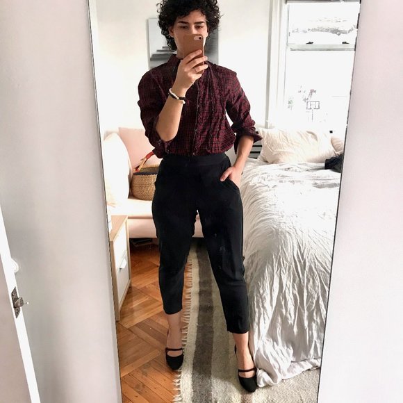 Red Ruffle Tuxedo Button Down - Picture 2 of 7